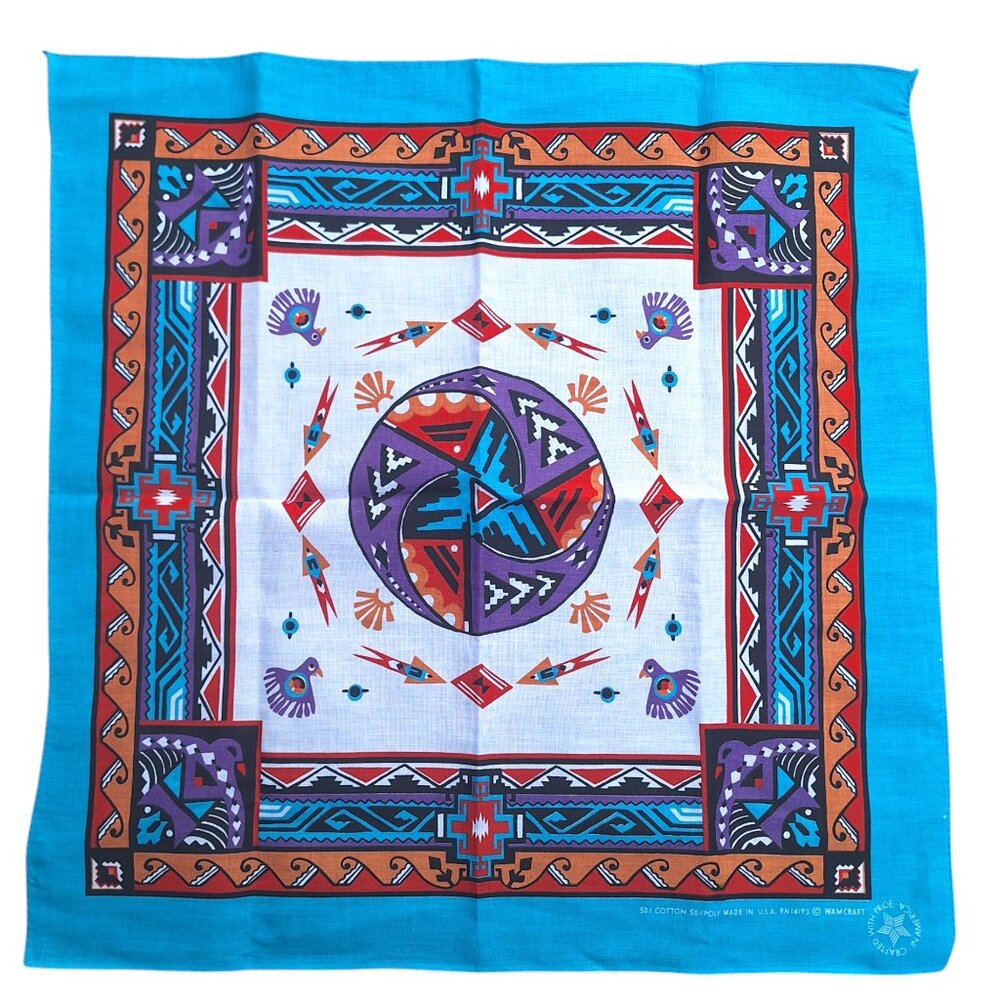 Vintage Wamcraft Bandana With Southwestern Aztec Print Made in USA